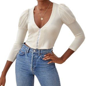 Reformation Einkorn puff sleeve top in Ivory, Size L
